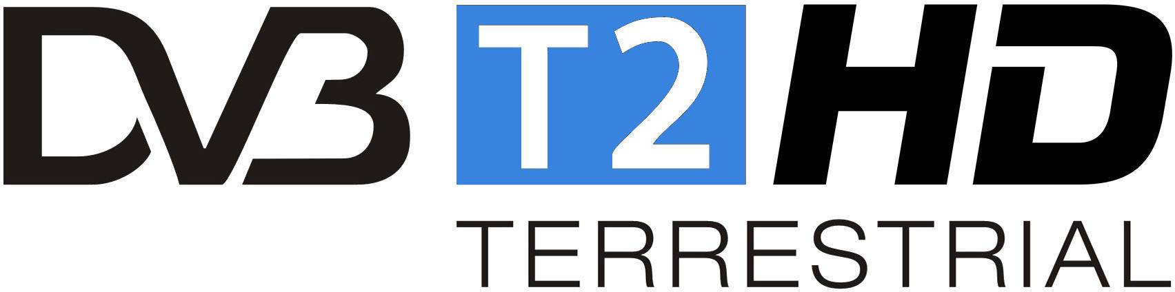 Logo s textem 'DVB T2 HD POZEMNÍ', přičemž 'T2' je umístěno v modrém obdélníku.