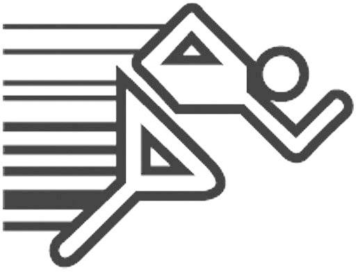 Symbol běžícího člověka znázorňující rychlost a pohyb, s čárami směřujícími doleva.