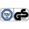 Logo 'TÜV SÜD' vlevo, modré osmihranné pole; vpravo logo 'GS ověřená bezpečnost', černý text. Značky pro ověřenou kvalitu a bezpečnost.