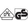 Certifikační značky 'DVE' a 'GS' vedle sebe.