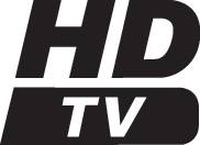 Logo 'HDTV' v černé barvě, výrazná velká písmena 'HD' nad 'TV', znázorňující podporu vysokokvalitního televizního vysílání.