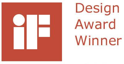 Logo vítěze ceny 'iF Design Award' na červeném pozadí.