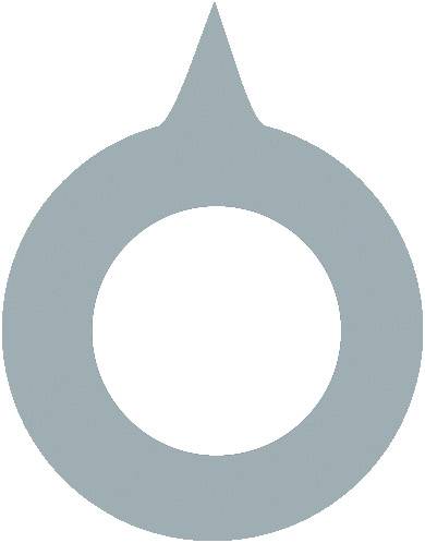 Modrý symbol v kruhovém tvaru se špičatou šipkou nahoře, připomínající symbol kapky.