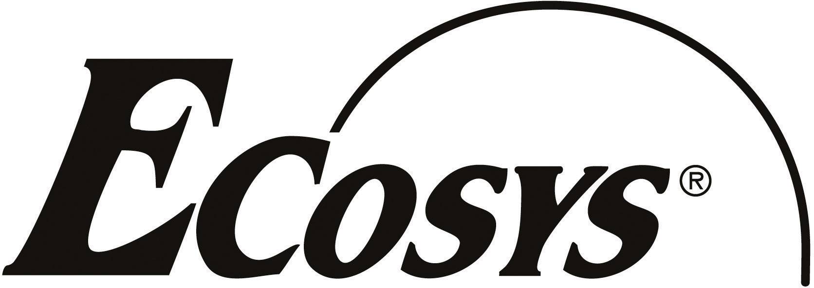 Logo 'ECOSYS' ve stylizovaném písmu, opatřené kruhovým obloukem nad ním.