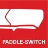 Červený štít s bílým obrysem vypínače, pod ním text "PADDLE-SWITCH".