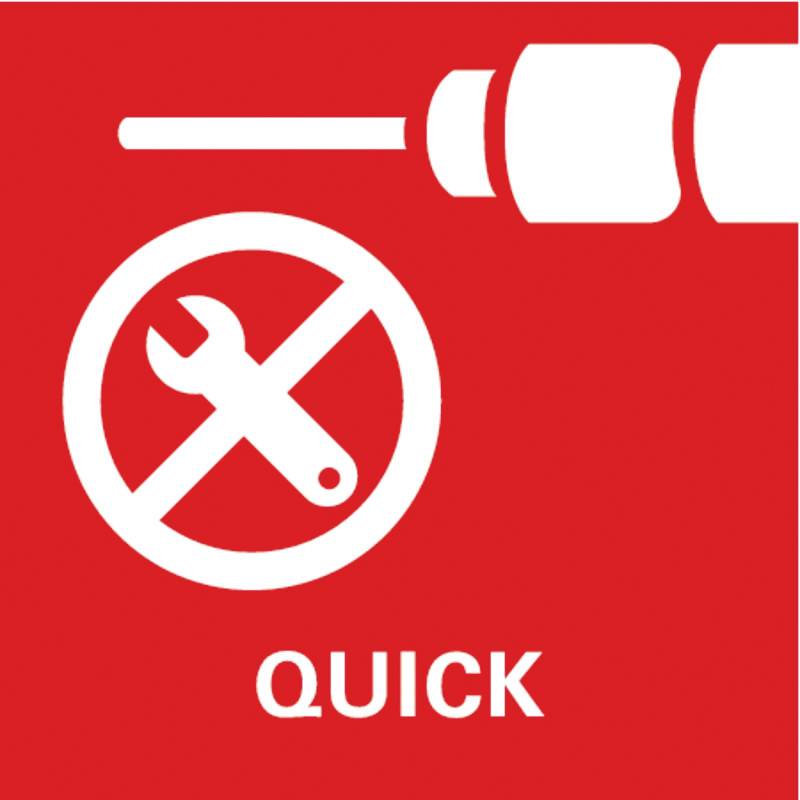 Rychlé logo na červeném pozadí s přeškrtnutým klíčem a šroubovákem, poukazující na rychlý servis.