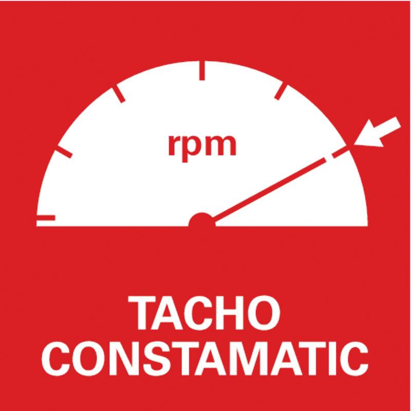 Červený tachometr se šipkou ukazující na 'rpm'. Pod ním je napsáno bílými písmeny 'TACHO CONSTAMATIC'.