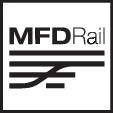 Logo s nápisem 'MFDRail' nad stylizovanými horizontálními linkami na černém pozadí.