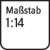 Obdélníkový štítek s nápisem Měřítko 1:14, černý na bílém podkladu.