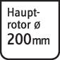 Hlavní rotor ø 200 mm v čtvercovém rámečku.