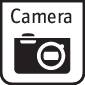 Symbol fotoaparátu v černém čtverci. Nad ním je napsáno slovo 'Camera'.