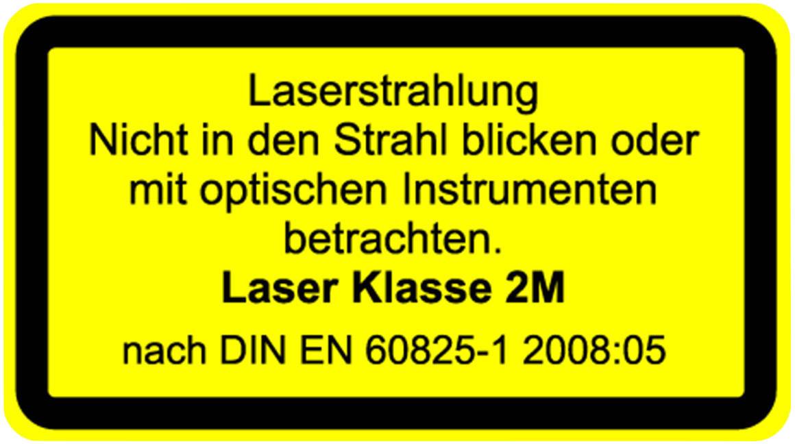 Laserové záření. Nedívejte se do paprsku nebo jej nepozorujte optickými přístroji. Laser třídy 2M podle DIN EN 60825-1 2008:05.