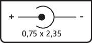 Symbol konektoru s textem '0,75 x 2,35'