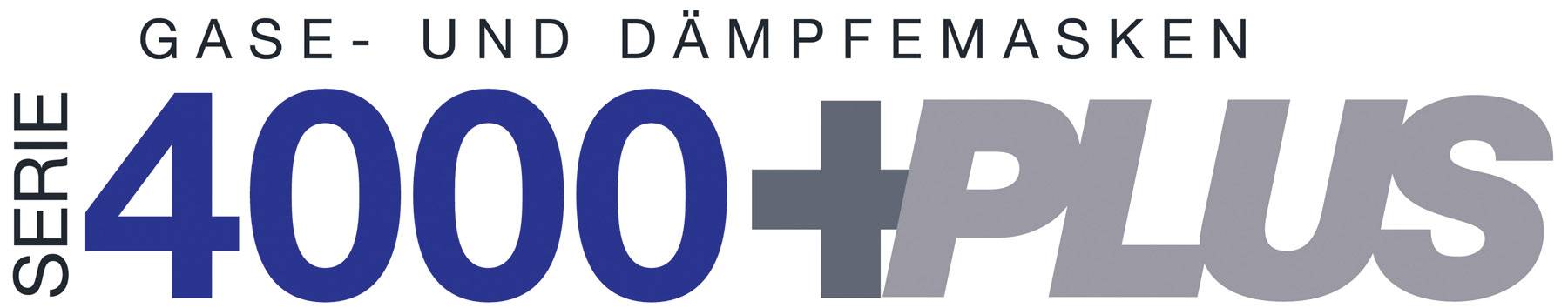 Logo série 4000 Plus s nápisem 'Plynové a parní masky'.