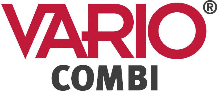 Logo 'VARIO COMBI' v červených a černých velkých písmenech.