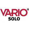 Logo 'VARIO SOLO' v červených a černých písmenech.