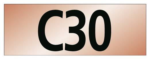 Obdélníkový oranžový štít s černým tučným nápisem 'C30'.