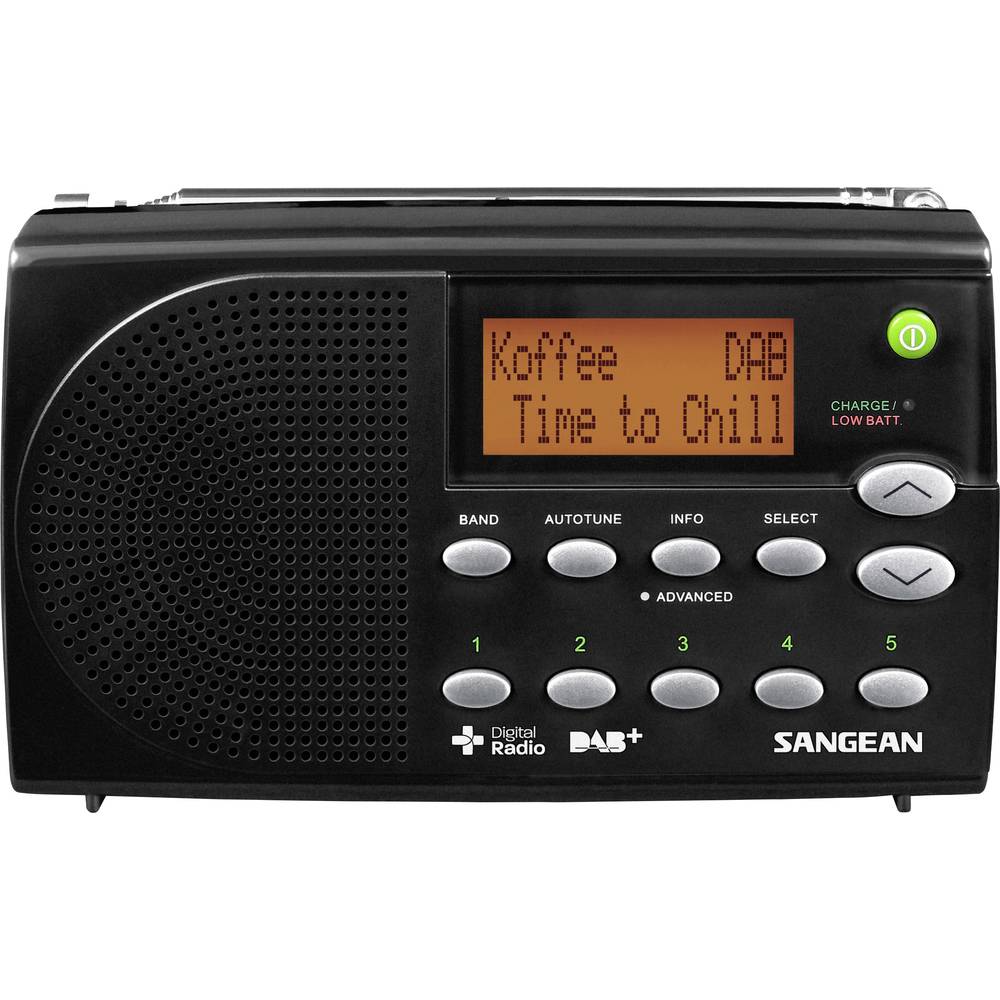 Sangean DPR-65 přenosné rádio DAB+, FM s USB nabíječkou černá