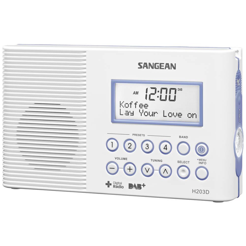 Sangean H203 rádio do sprchy DAB+, FM stolní lampa, vodotěšné bílá