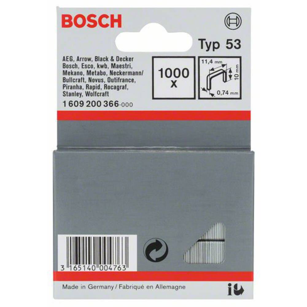 Sponky do sponkovačky z tenkého drátu, typ 53 - 11,4 x 0,74 x 10 mm 1000 ks Bosch Accessories 1609200366 Rozměry (d x š)