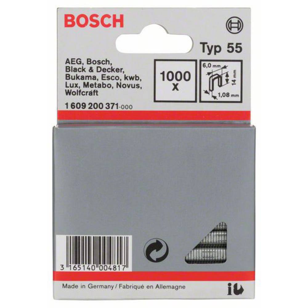 Úzké sponky do sponkovačky, typ 55 - 6 x 1,08 x 14 mm 1000 ks Bosch Accessories 1609200371