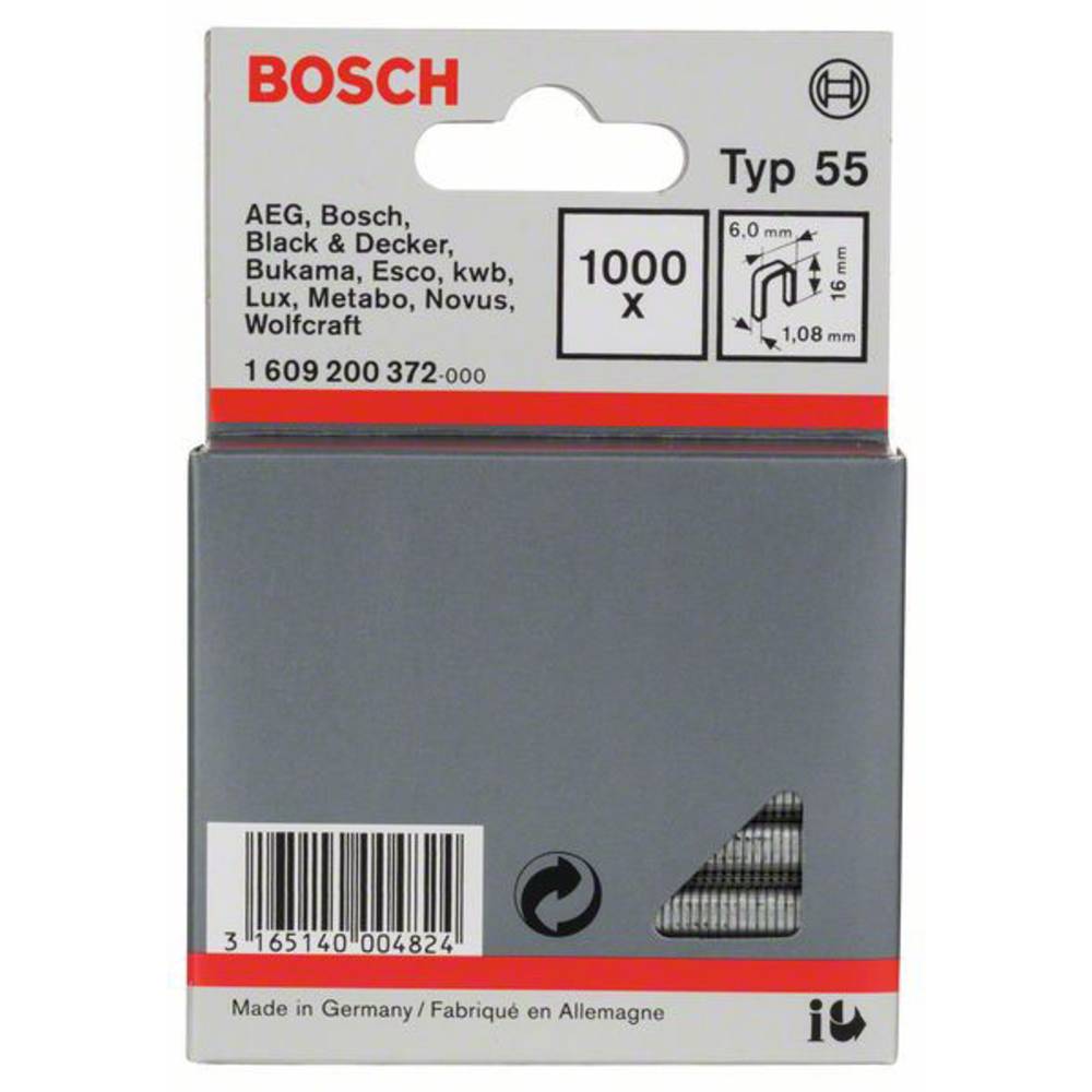 Úzké sponky do sponkovačky, typ 55 - 6 x 1,08 x 16 mm 1000 ks Bosch Accessories 1609200372
