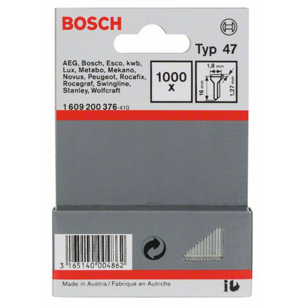 Hřebíky do sponkovačky, typ 47, 1,8 x 1,27 x 16 mm 1000 ks Bosch Accessories 1609200376 Rozměry (d x š) 16 mm x 1.8 mm