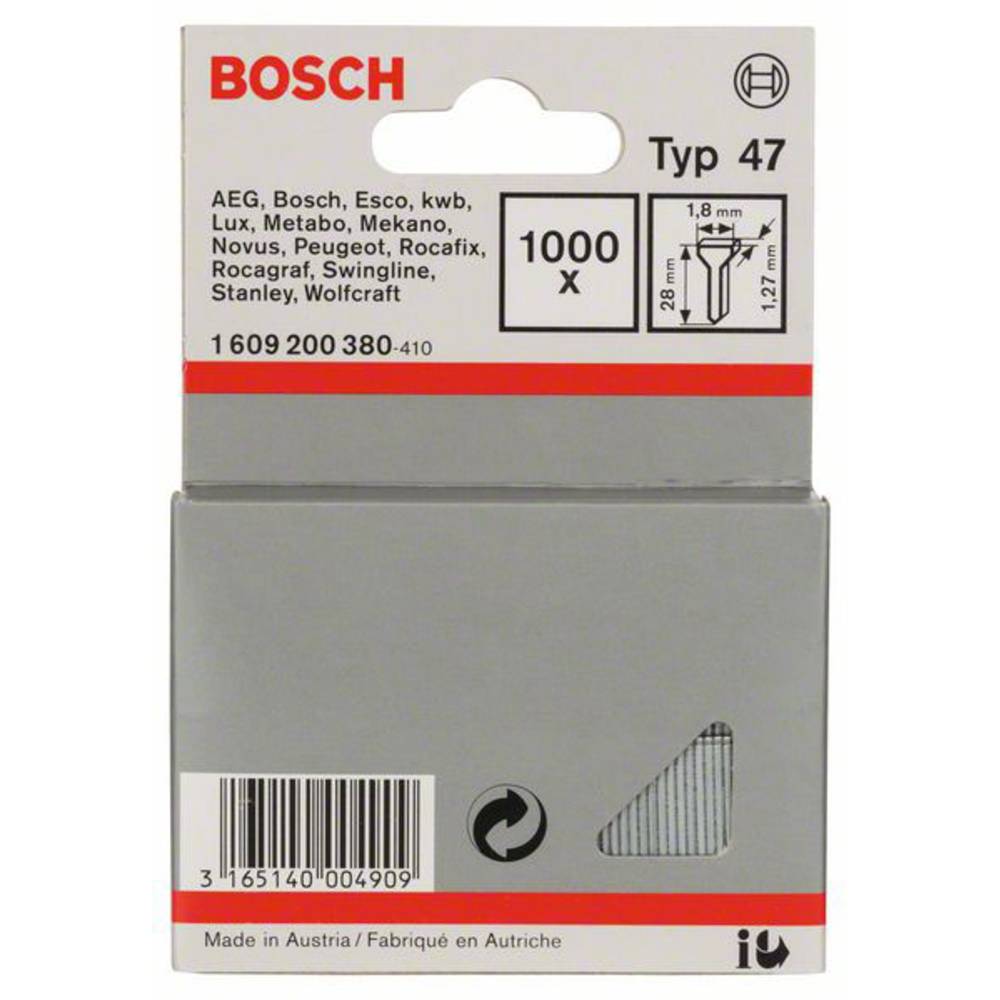 Hřebíky do sponkovačky, typ 47, 1,8 x 1,27 x 28 mm 1000 ks Bosch Accessories 1609200380 Rozměry (d x š) 28 mm x 1.8 mm