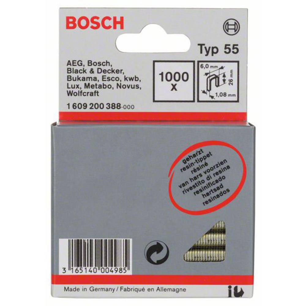 Úzká sponka do sponkovačky, typ 55, laminovaná - 6 x 1,08 x 26 mm 1000 ks Bosch Accessories 1609200388
