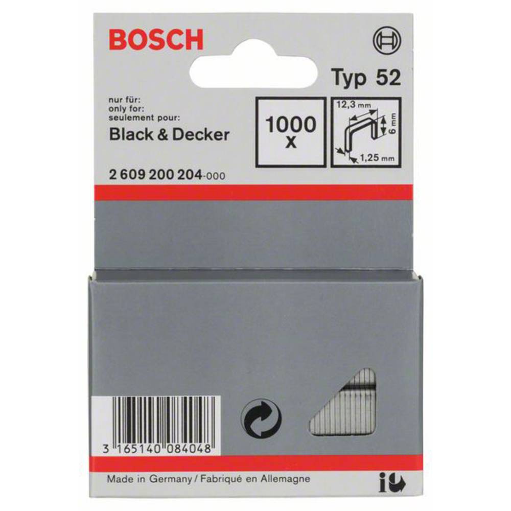 Sponky do sponkovačky z plochého drátu, typ 52 - 12,3 x 1,25 x 6 mm 1000 ks Bosch Accessories 2609200204