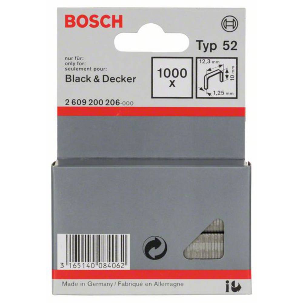 Bosch Accessories 2609200206 svorky z plochého drátu Typ 52 1000 ks Rozměry (d x š) 10 mm x 12.3 mm