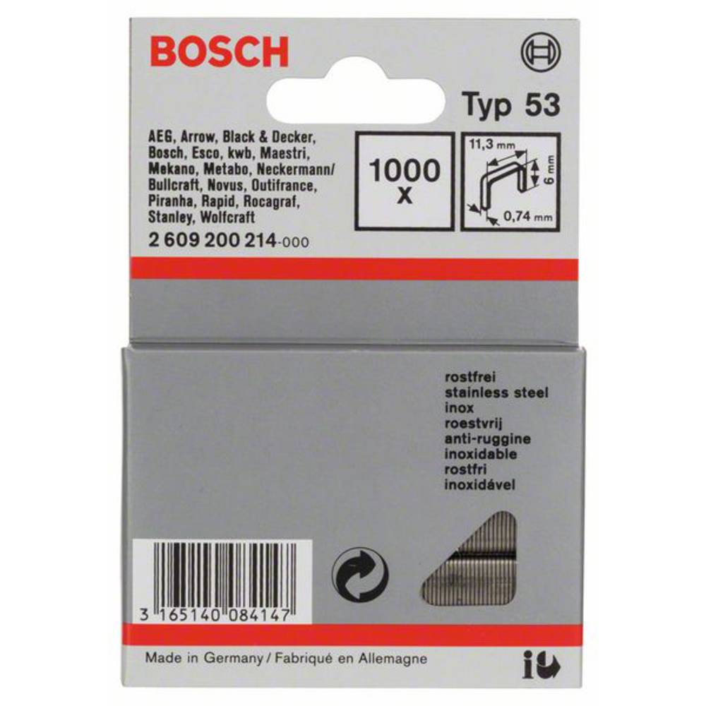 Sponky do sponkovačky z tenkého drátu, typ 53 - 11,4 x 0,74 x 6 mm 1000 ks Bosch Accessories 2609200214