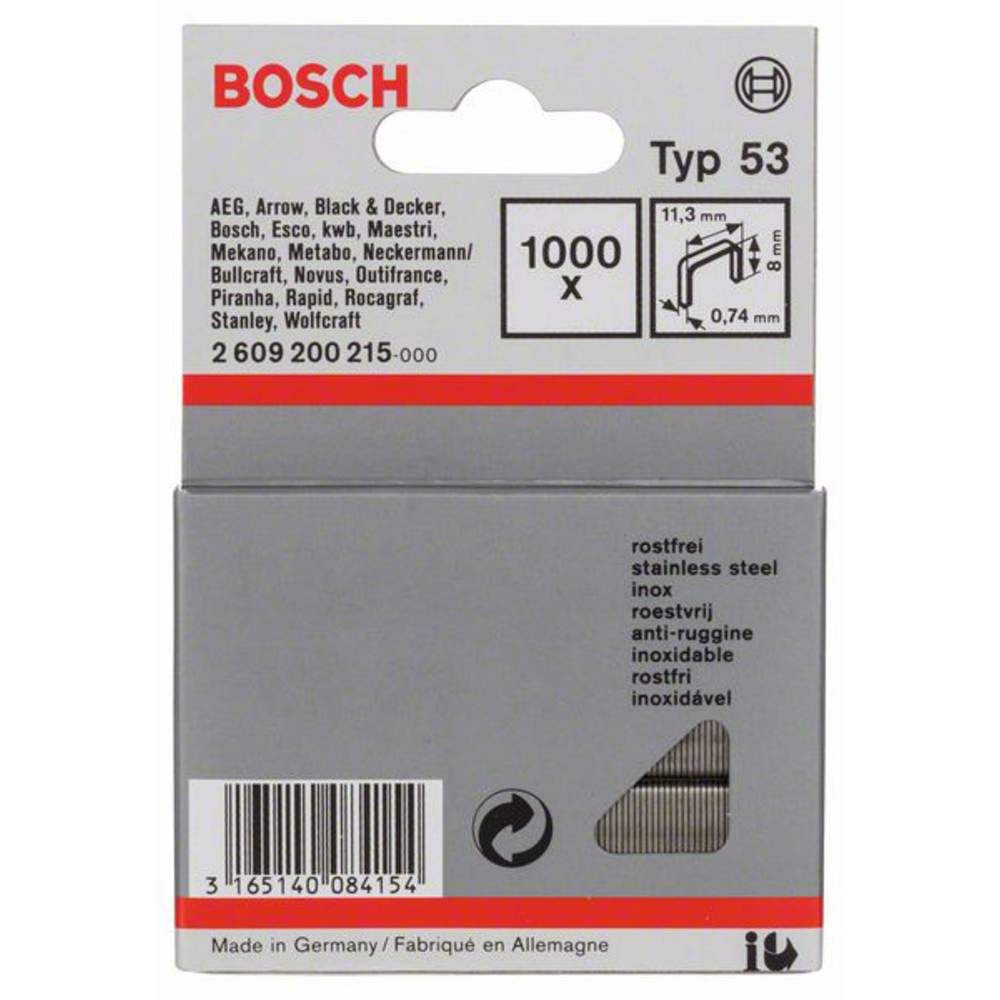 Sponky do sponkovačky z tenkého drátu, typ 53 - 11,4 x 0,74 x 8 mm 1000 ks Bosch Accessories 2609200215
