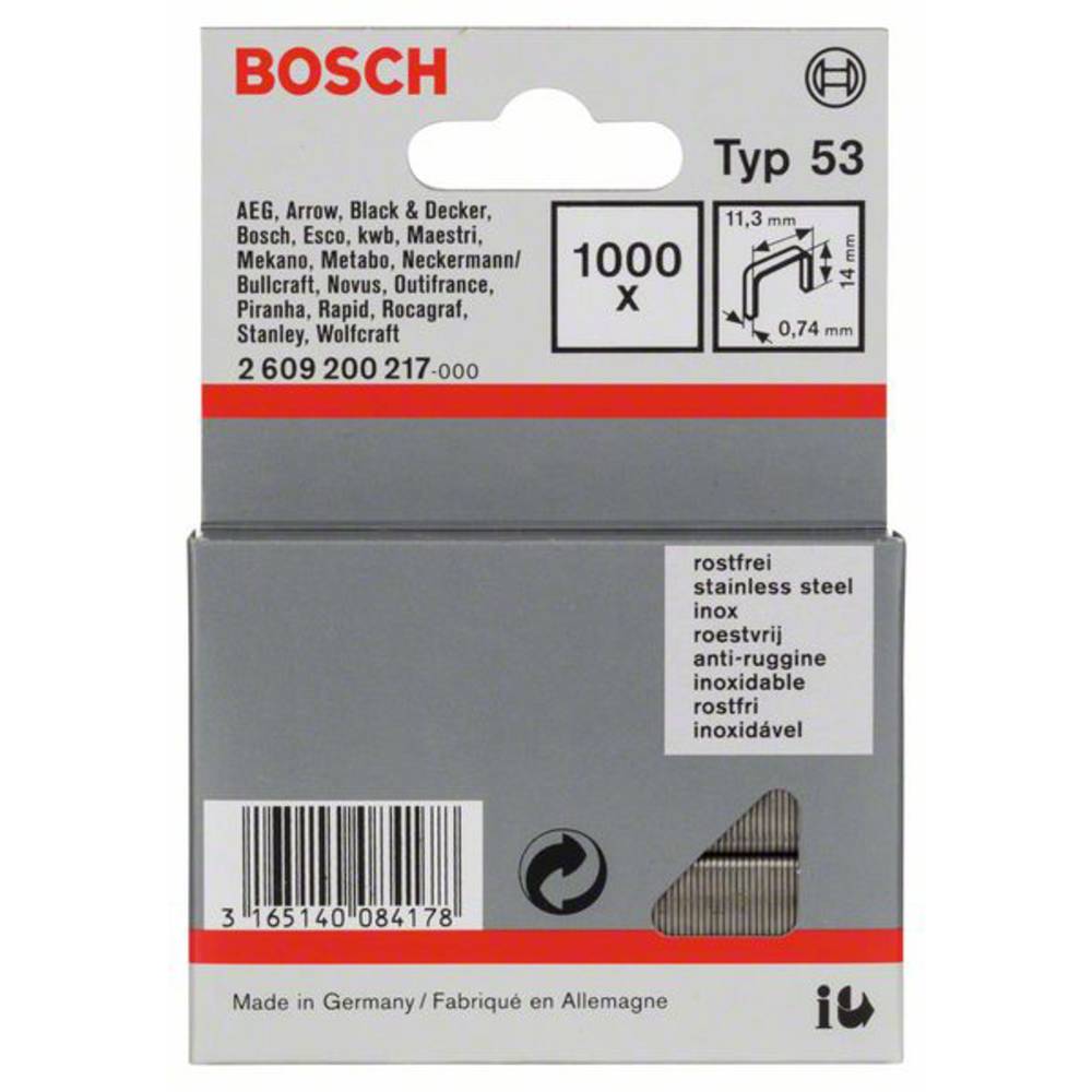 Sponky do sponkovačky z tenkého drátu, typ 53 - 11,4 x 0,74 x 14 mm 1000 ks Bosch Accessories 2609200217