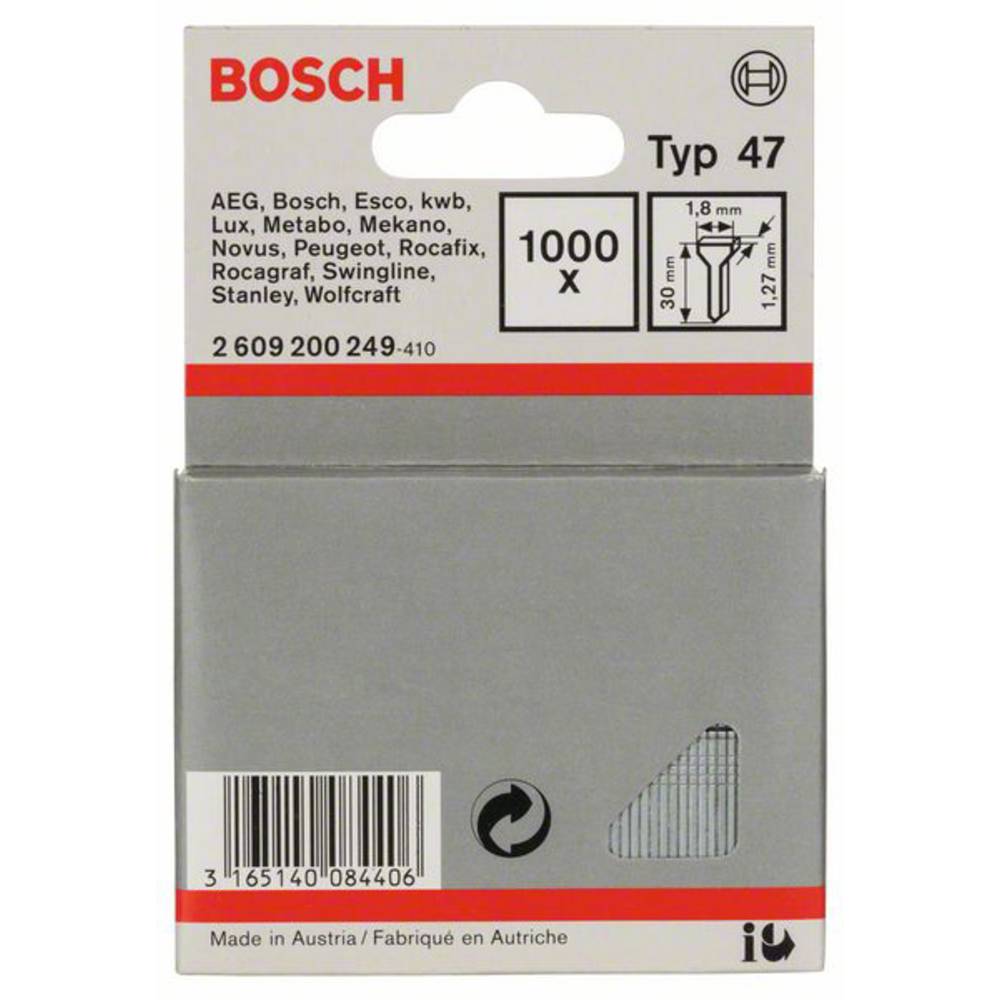 Hřebíky do sponkovačky, typ 47, 1,8 x 1,27 x 30 mm 1000 ks Bosch Accessories 2609200249 Rozměry (d x š) 30 mm x 1.8 mm
