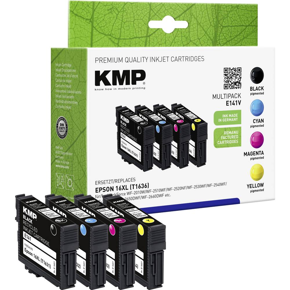 KMP Ink náhradní Epson 16XL, T1636, T1631, T1632, T1633, T1634 kompatibilní kombinované balení černá, azurová, purpurová