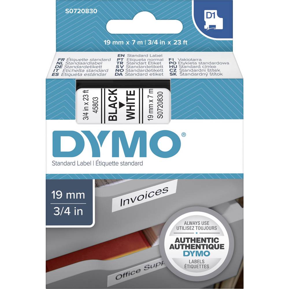 páska do štítkovače DYMO D1 45803 Barva pásky: bílá Barva písma:černá 19 mm 7 m