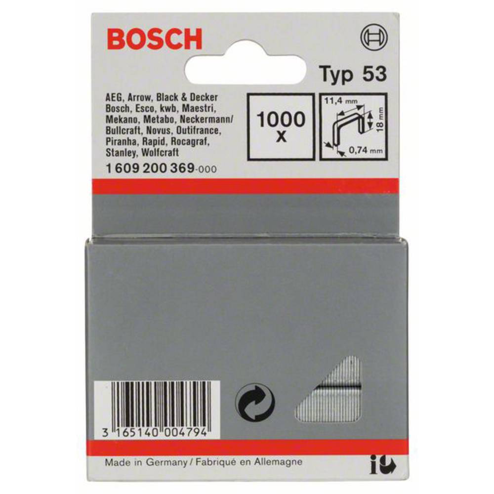 Sponky do sponkovačky z tenkého drátu, typ 53 - 11,4 x 0,74 x 18 mm 1000 ks Bosch Accessories 1609200369 Rozměry (š x v)
