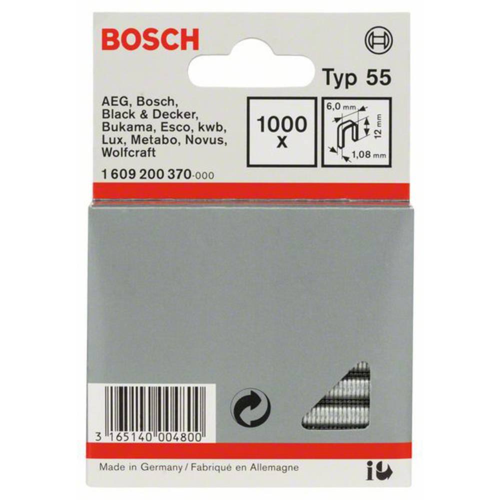 Úzké sponky do sponkovačky, typ 55 - 6 x 1,08 x 12 mm 1000 ks Bosch Accessories 1609200370