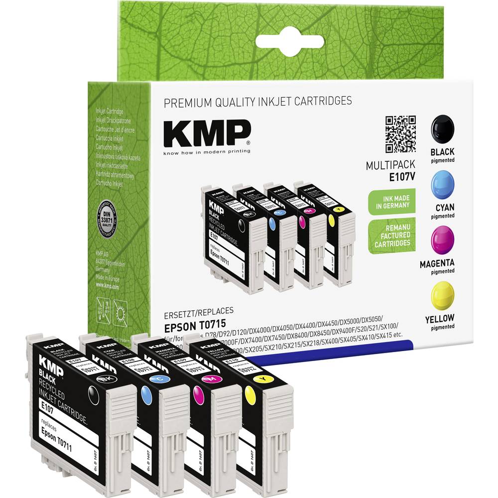 KMP Ink náhradní Epson T0711, T0712, T0713, T0714 kompatibilní kombinované balení černá, azurová, purppurová, žlutá E107