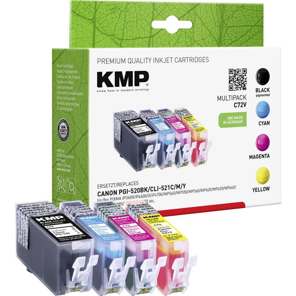 KMP Ink náhradní Canon PGI-520PGBK, CLI-521C, CLI-521M, CLI-521Y kompatibilní kombinované balení černá, azurová, purppur