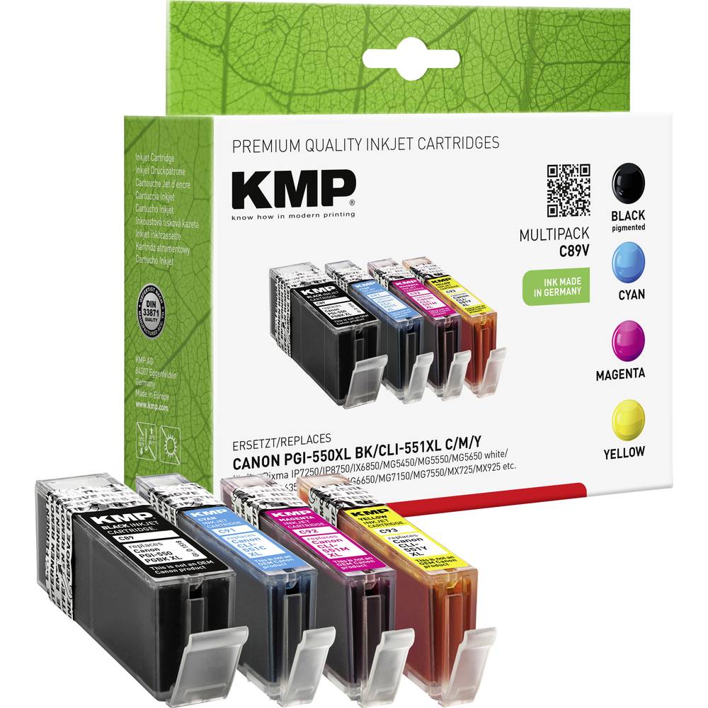 KMP Ink náhradní Canon PGI-550PGBK XL, CLI-551C XL, CLI-551M XL, CLI551Y XL kompatibilní kombinované balení černá, azuro