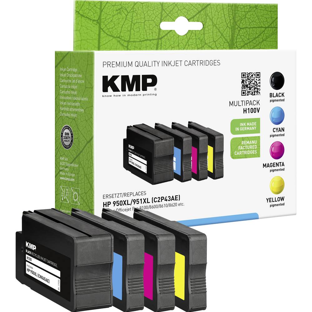 KMP Ink náhradní HP 950XL, 951XL, C2P43AE, CN045AE, CN046AE, CN047AE, CN048AE kompatibilní kombinované balení černá, azu