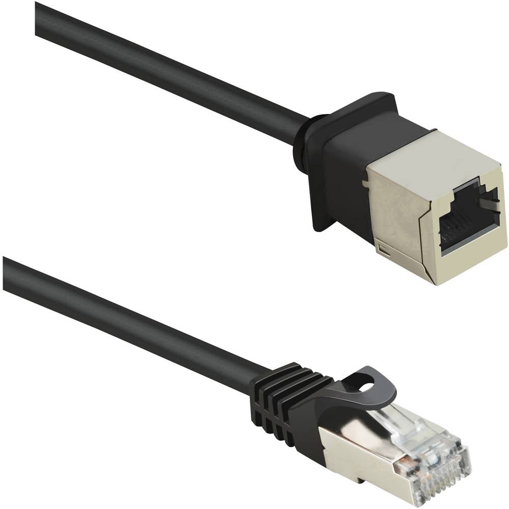 Renkforce RF-4394124 RJ45 síťové kabely, propojovací kabely CAT 5e F/UTP 0.50 m černá prodlužovací kabel s ochranou, poz