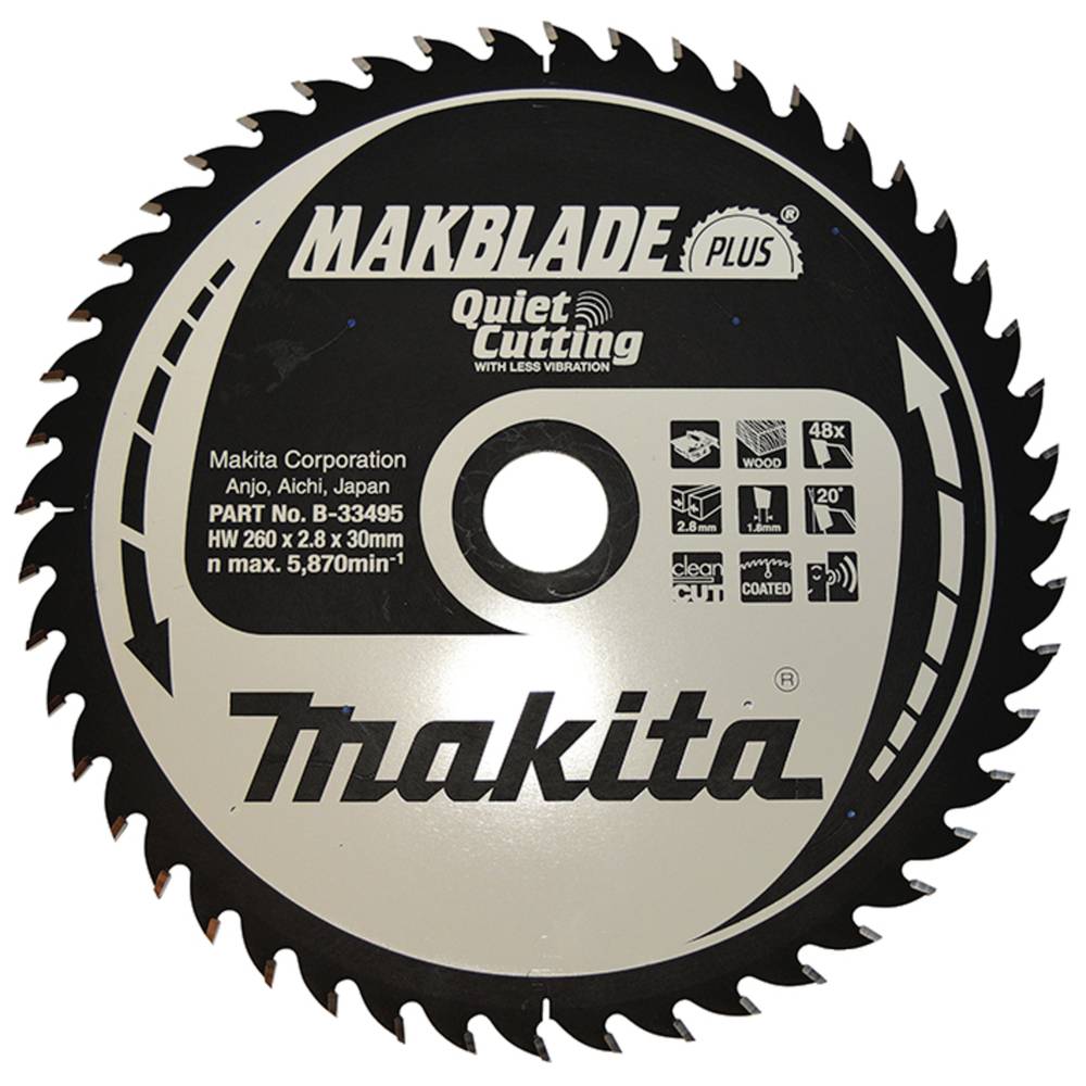 Makita MAKBLADE+ B-33495 tvrdokovový pilový kotouč 260 x 30 x 1 mm Počet zubů (na palec): 48 1 ks