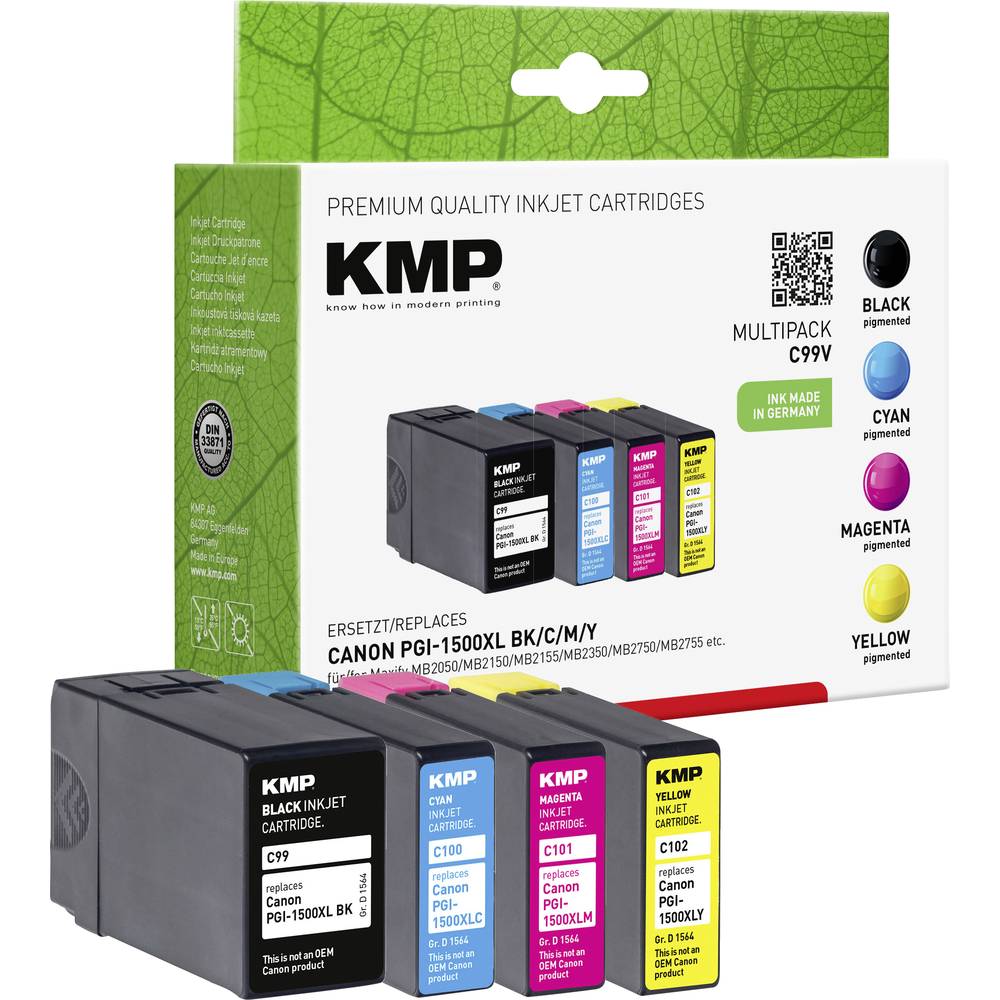 KMP Ink náhradní Canon PGI-1500BK XL, PGI-1500C XL, PGI-1500M XL, PGI-1500Y XL kompatibilní kombinované balení černá, az