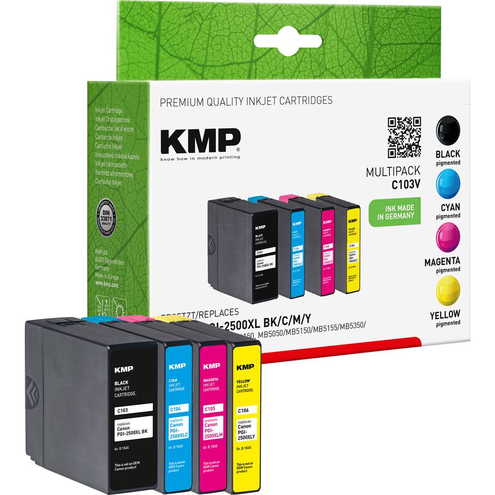 KMP Ink náhradní Canon PGI-2500BK XL, PGI-2500C XL, PGI-2500M XL, PGI-2500Y XL kompatibilní kombinované balení černá, az