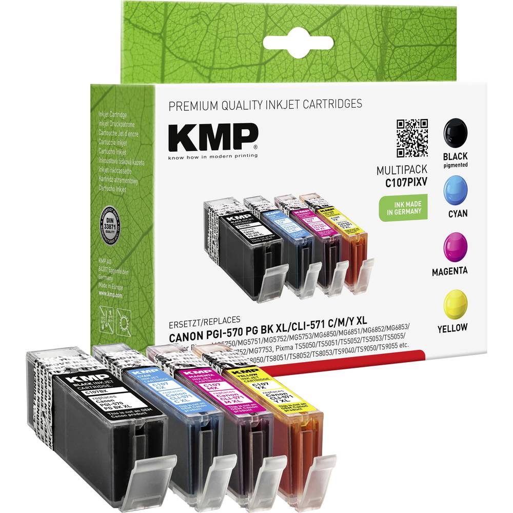 KMP Ink náhradní Canon PGI-570PGBK XL, CLI-571C XL, CLI-571M XL, CLI-571Y XL kompatibilní kombinované balení černá, azur