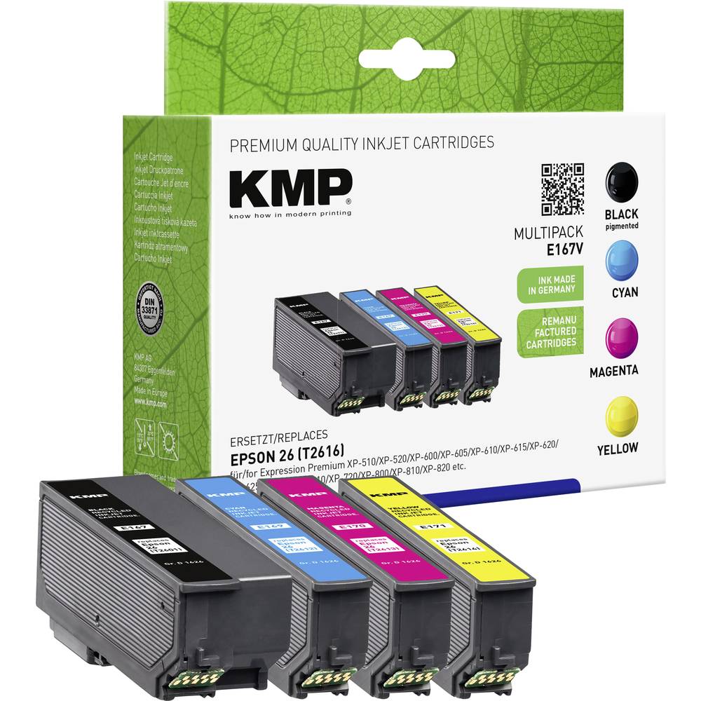 KMP Ink náhradní Epson 26, T2616, T2601, T2612, T2613, T2614 kompatibilní kombinované balení černá, azurová, purppurová,
