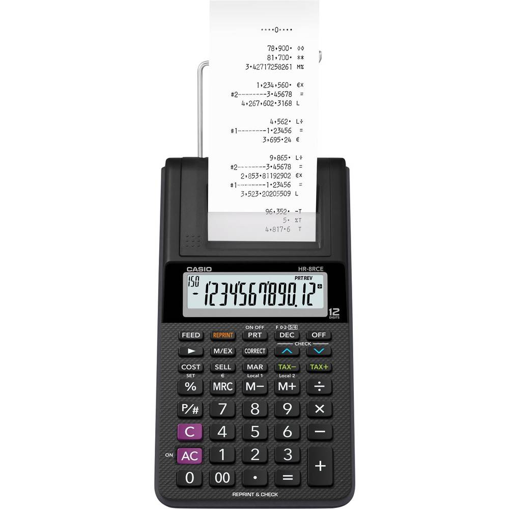 Casio HR-8RCE-BK stolní kalkulačka s tiskárnou černá Displej (počet míst): 12 na baterii, napájení ze sítě (výběrově) (š